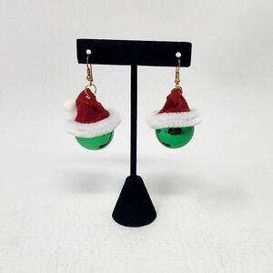 Vtg 1991 Robert Powell Christmas Santa Hat Earrings Dangle Jewelry Red Green
